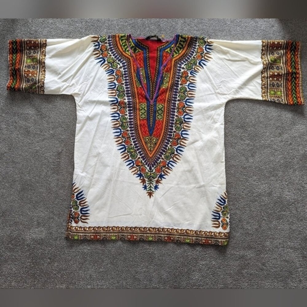 Traditional African t-shirt white men's Medium